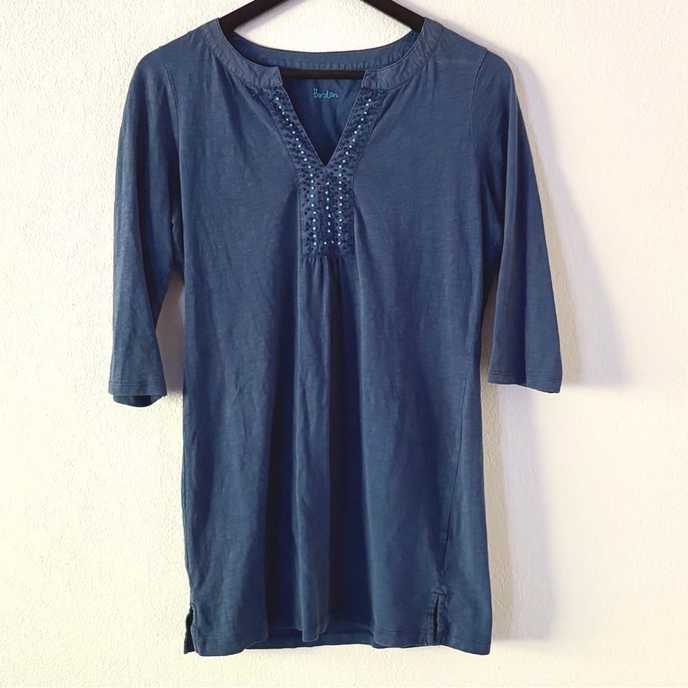 BODEN Women’s Boho V‑Neck Tunic Shirt Blue Size 4